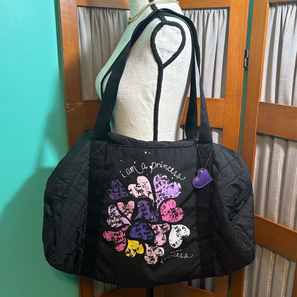 Vera Wang large Black Quilted Travel Bag with Colorful Heart Design